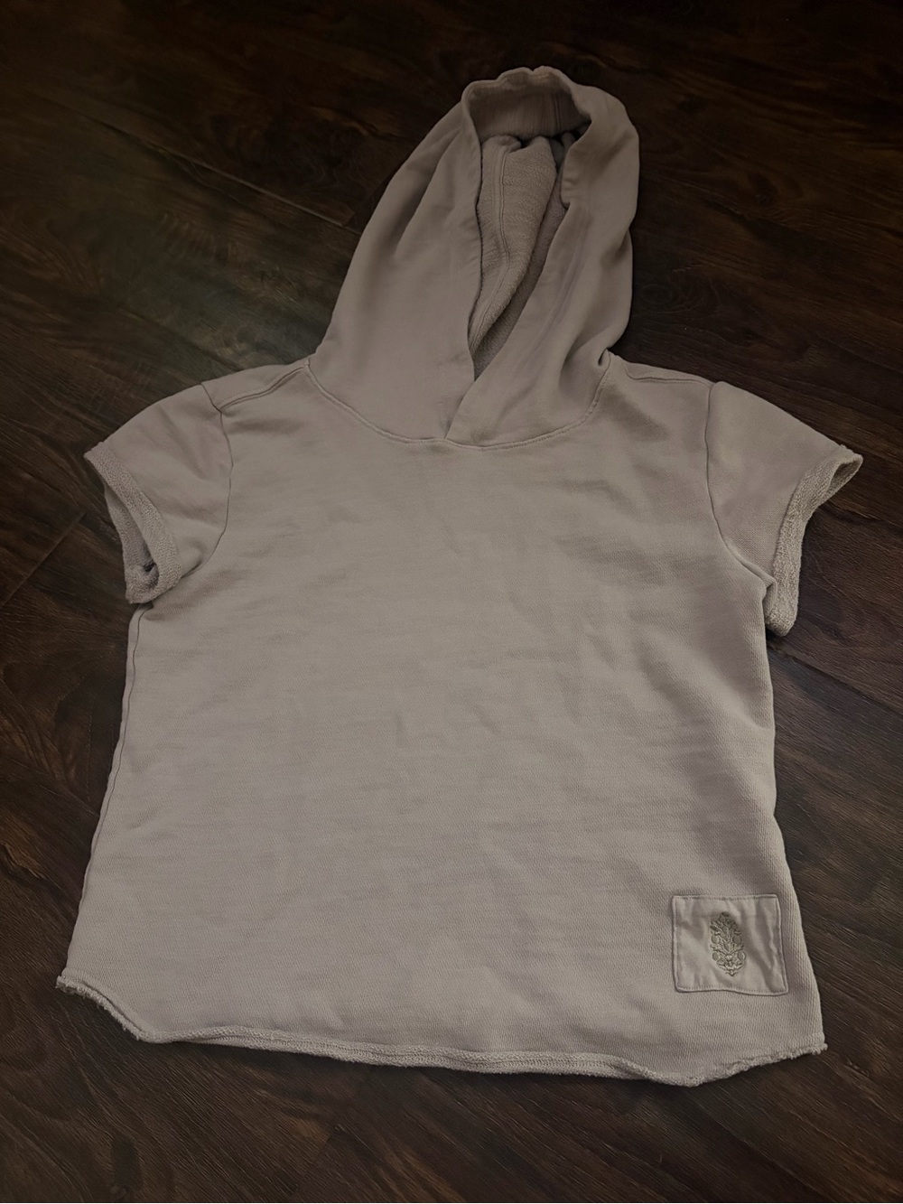 Free People Short-Sleeve Hooded Top in Light Taupe